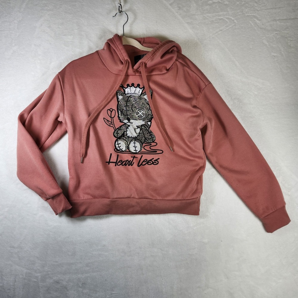 Teddy Bear Rhinestone Hoodie - Women's Large, Casual Pullover Top